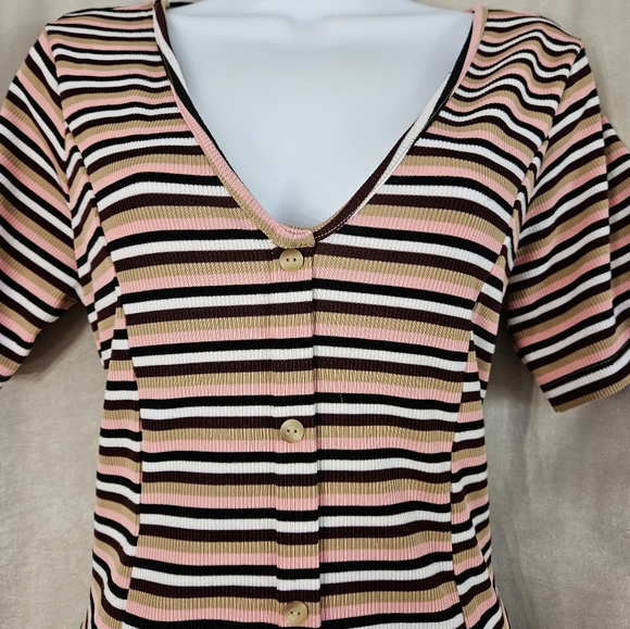NWOT ASOS pink white tan & black tonal stripe rib mini tea dress Womens 6 - Picture 7 of 9